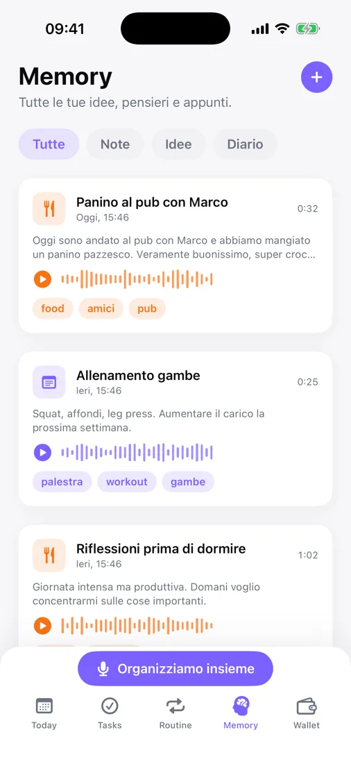 Memory: note vocali con trascrizione e tag